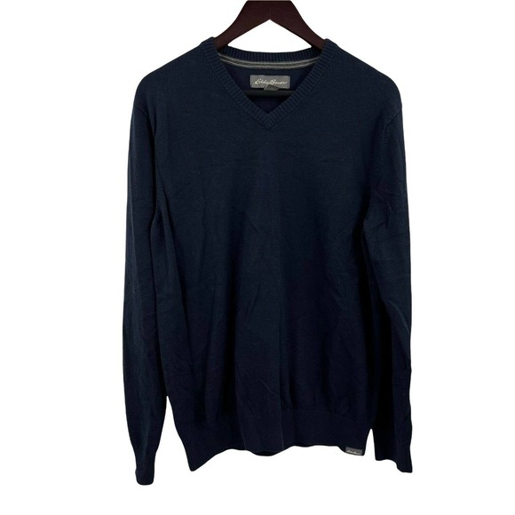 Eddie Bauer Mens Navy V Neck Pullover Sweater Size Large - Picture 1 of 4